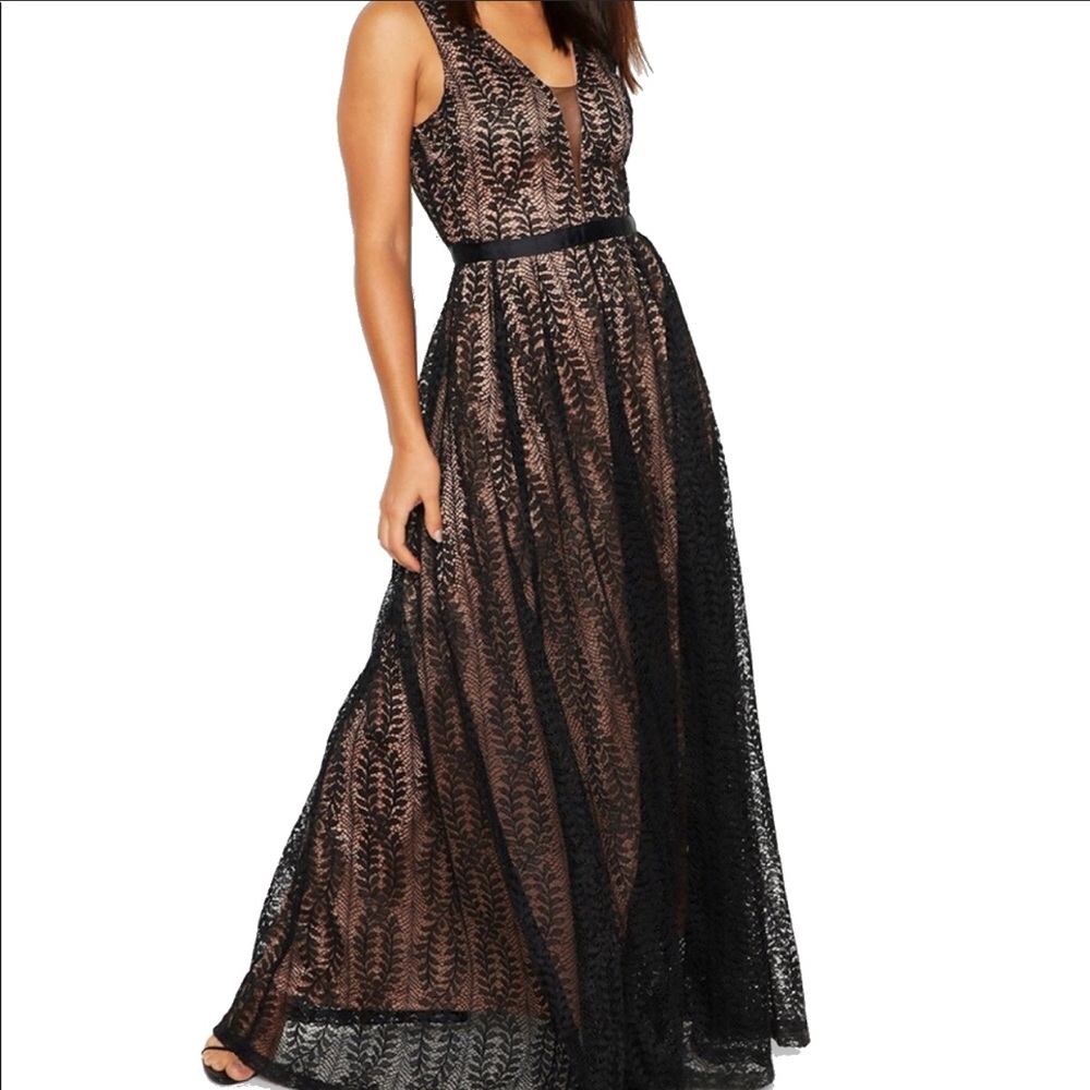 Boohoo Nude & Lace Plunge Maxi Dress Size L